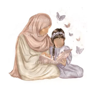 Mother and Daughter Learning Together – Islamic Clipart